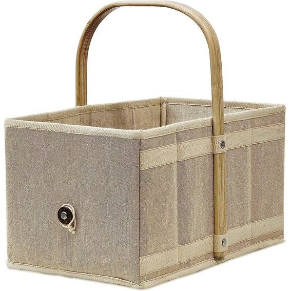 Opvouwbare boodschappenmand, draagmand met aluminium handgreep, opvouwbare mand, picknickmand, boodschappentas, klapbox, mandbox, 40 x 24 x 20 cm, natuur, beige