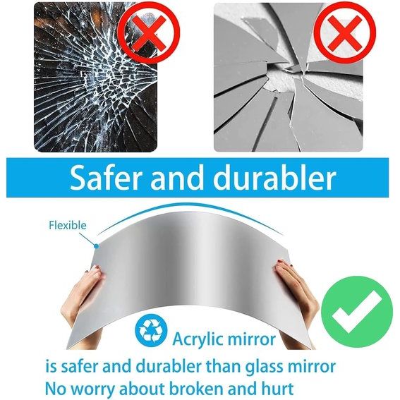 Zelfklevende acrylspiegel, HD-kleefspiegel, grote frameloze kunststof spiegel, 3 mm dikke acrylspiegeltegels, onbreekbare spiegel, rechthoekige wandlijmspiegel voor thuis, 40 x 30 cm