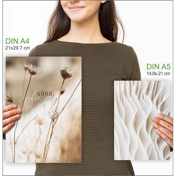 Moderne posterset – foto's woonkamer decoratie slaapkamer – Pampas Wild Reeds Beach Rose Beige fotowand zonder lijst (4 x A4 | 2 x A5) W16