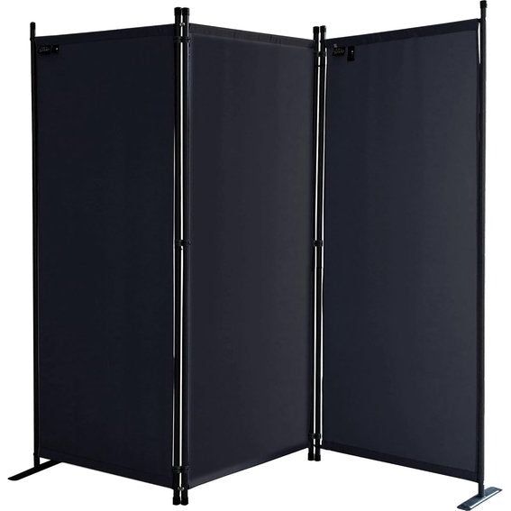 3-Piece Screen 170 x 165 cm Fabric Room Divider Balcony Privacy Screen Foldable Black