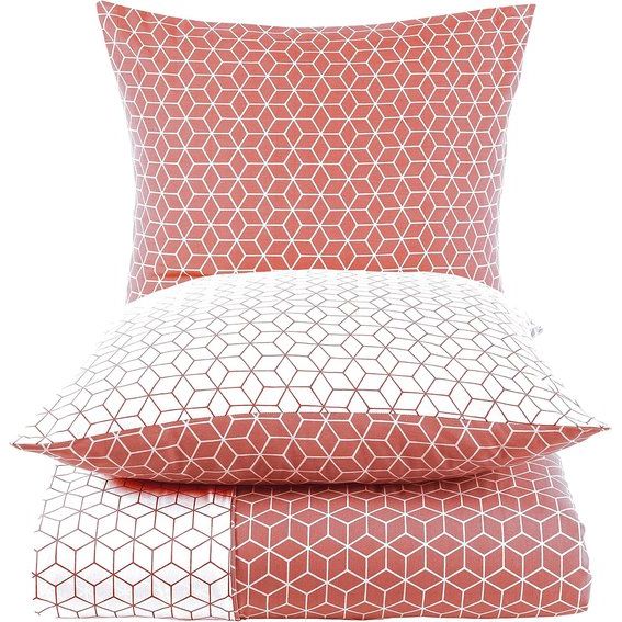 Puzzle beddengoed 135 x 200 cm, 4-delig, donkeroranje, ademend, renforcé beddengoedset met 2 x dekbedovertrek 135 x 200 cm + 2 x kussensloop 80 x 80 cm, bedlinnen donkeroranje