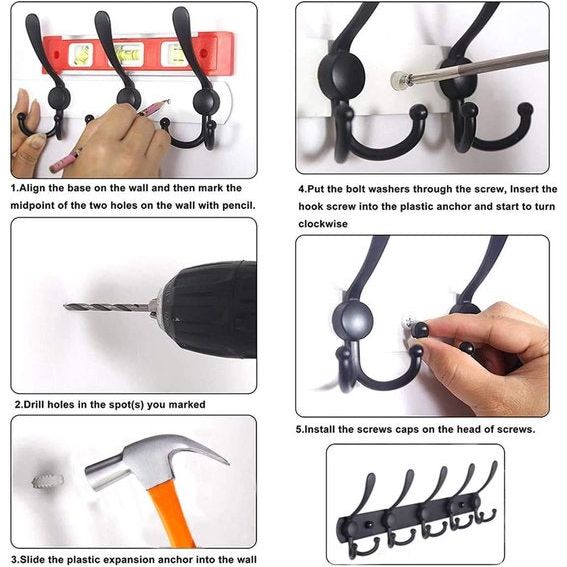 Coat Rack, Stainless Steel Coat Hooks, Towel Hooks, Bathrobe Hooks, Coat Rack, Approx. Max. Load 30 kg