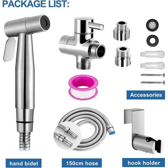Bidet handdoucheset, premium geborsteld roestvrij staal, bidet sproeier voor douche, badkamer, hygiëne, toiletpapier, luierreiniging, met G1/2" ventiel en een G3/8"