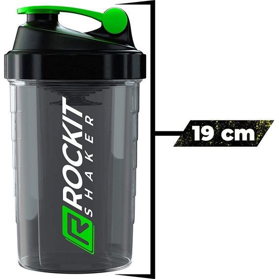 Rockitz Premium Proteïne Shaker 500 ml, eersteklas mengfunctie met infusiezeef, voor super romige fitness, eiwitshakes, proteïneshake beker, zwart, groen