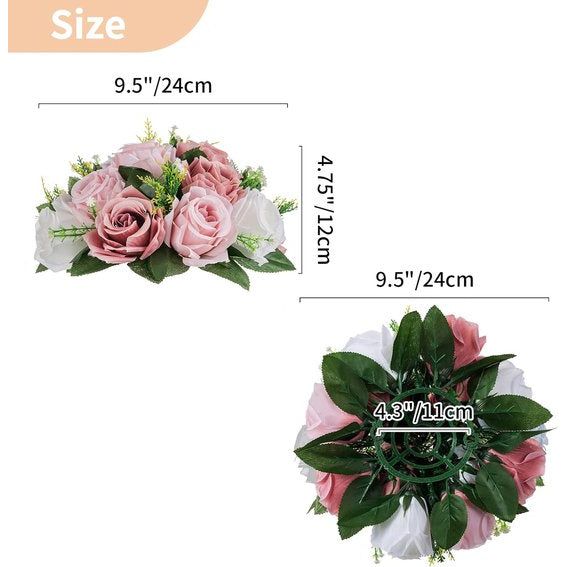 Kunstbloemstukken voor tafels - 2 stuks stofblauwe en witte kunstbloemen rozen ballen 24 cm diameter - zijde imitatie rozen bloemstuk voor bruiloft party tafelopzetstuk tafeldecoratie