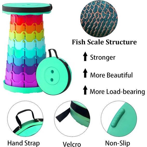 Folding Stool, Height Adjustable, Foldable Stool for Camping, BBQ, Kitchen, Tool Room, Children, Load 200 kg