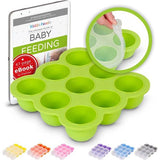 KIDDO FEEDO Siliconen babyvoeding bewaardoos voor het invriezen van babypap met siliconen deksel - BPA-vrij - 9 x 75ml - Gratis eBook met recepten en voedingstips - Groen