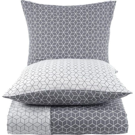 Puzzle beddengoed 135 x 200 cm, 4-delig, grijs - ademend, renforcé beddengoedset met 2 x dekbedovertrek 135 x 200 cm + 2 x kussensloop 80 x 80 cm, beddengoed, grijs