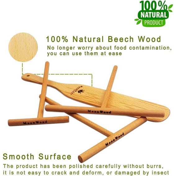 Pannenkoekenmaker - crEpes spatel - 4-delig hout (18", 13", 9" spreider en 30 cm lange houten spatel) praktische maten voor elke crEpefan - 100% natuurlijke en hoogwaardige crêpes maker