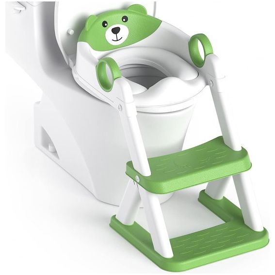 1e kindertoiletladder, verbeterd kindertoilet voor jongens en meisjes, 2-in-1 kindertoiletbril met trap, spatwaterdicht en antislip voeteneinde