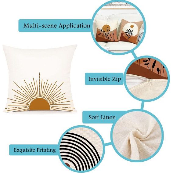 Kussensloop 50 x 50 cm, set van 4 outdoor kussens, sierkussens, linnen, kussenhoezen, geometrisch patroon, kussenhoezen voor bank, woonkamer, sierkussen, 50 x 50 cm