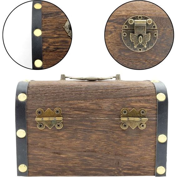 Vintage houten schatkist is handgemaakt door vakmensen van hoogwaardig hout, geurloos, sterk, duurzaam, heeft een mooie kleur en verandert niet van kleur na verloop van tijd