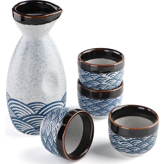 Japanse Liquor Sake Set met Sake Beker Wijnpot Porselein Sake Set voor warmers (1 Sake-Pot 4 Sakebekers)