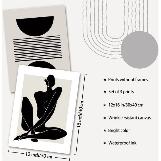 Boho abstracte kunstprints poster zwart en wit geometrische muurafbeeldingen voor slaapkamer woonkamer decor 30 x 40 cm zonder lijst set van 3