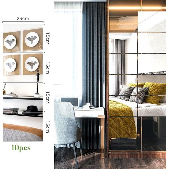 Spiegeltegels van glas: spiegel om te lijmen met gepolijste rand, voor een HD-beeld, formaat 15 x 23 cm, dikte 1,2 mm, 10 stuks per verpakking