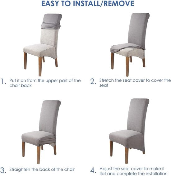 Stoelhoezen, 4 stuks, elegante stoelhoezen, stretch, elastische spandex, XL, universele stretchhoes, afneembaar, wasbaar, voor hotel, grote eetkamerstoelen, 4 stuks, grijs, XL