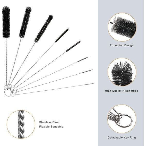 Flessenborstel, set van 10, flessenborstel voor SodaStream glazen fles, flessenreiniger, reinigingsborstel, melkslangborstel, reinigingsborstels voor koffieautomaat, zachte en krasvrije reiniging