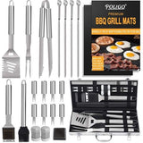 Set van 21 roestvrijstalen grillbestek in aluminium - grillaccessoires met grillmat - professionele grillset - verjaardagscadeau en vaderdag cadeaus voor mannen