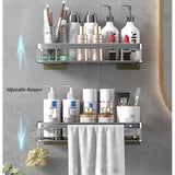 Doucheplank zonder boren, doucheplank met haken, handdoekhouder, aluminium, zonder sporen achter te laten, zelfklevende doucheplanken met 2 haken, voor keuken, badkamer, douchemand om op te hangen, 2