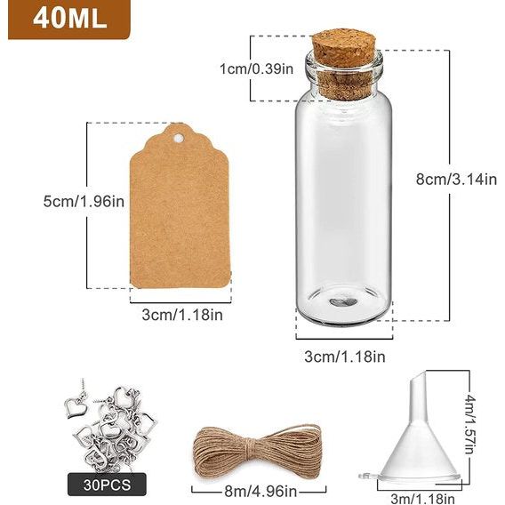 Mini glazen flessen 30 x 40 ml mini bruiloft fles reageerbuis met kurk flessen label hart hanger trechter jute koord voor specerijen, kruiden, zand