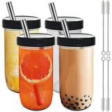 Bubble Tea beker met rietje, 730 ml, 2 stuks, herbruikbare Mason-potten, voor milkshakes, sappen, smoothies, bieren, zwart