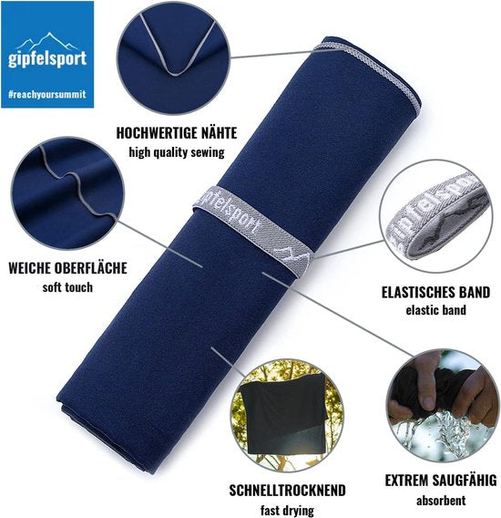 Microvezel handdoek, voor sauna, fitness en sport - strandhanddoek, sporthanddoek - 140x70cm - Navy