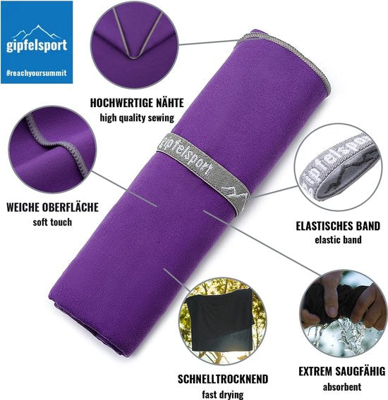 Microvezel handdoek, voor sauna, fitness en sport - strandhanddoek, sporthanddoek - 140x70cm - Paars