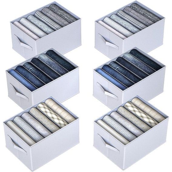 6 stuks lade-opbergsysteem voor jeans, broeken, overhemden, opbergdozen, ladebox in kledingkast, laden, commode, kledingopslag, organizer, box, 34 x 25 x 20 cm, 6 opbergvakken