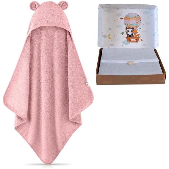 Handdoek met capuchon baby extra dik, warm en zacht, 75 x 75 cm, babyhanddoek met capuchon (100% bamboe), babyhanddoek capuchon met leuke geschenkverpakking (pioenroos)