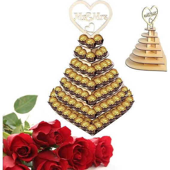 Hartvormige displaystandaard, middenstuk, perfect voor feesten, bruiloften en snoepbar, houten chocolade-tentoonstellingsstand, bruiloftsfeest, decoratie, 7 lagen