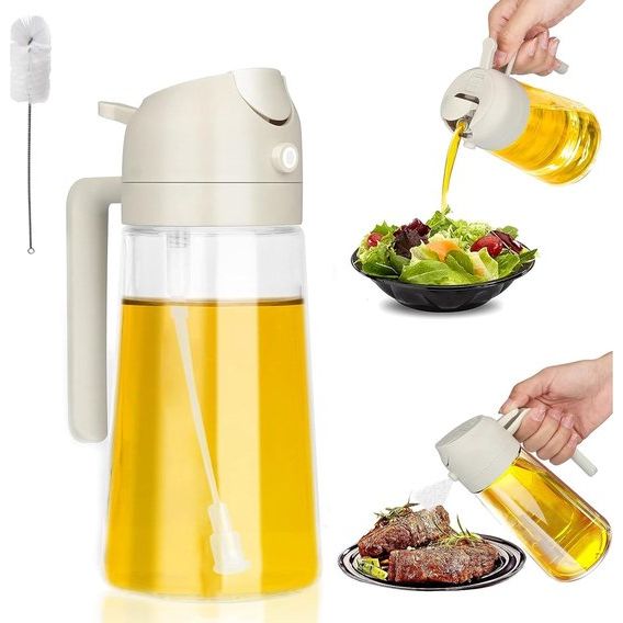 Oliesproeier, oliespuitfles met gratis buisborstel, spuitfles, olie-glas spuitfles voor koken, olie en azijndispenser, fles voor salade, grillen, bakken, pasta, 470 ml, met