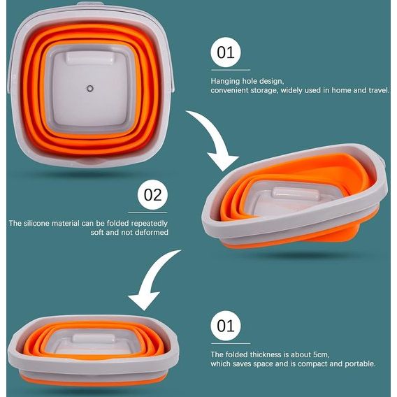 Opvouwbare emmer 10L Opvouwbare emmer Vierkant Praktische emmer voor huisreiniging, kamperen, vissen, autowassen, keuken, draagbare watercontainer