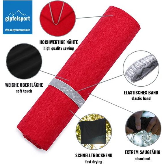 Microvezel handdoek, voor sauna, fitness en sport - strandhanddoek, sporthanddoek - 180x80cm - Rood Gepatroneerd