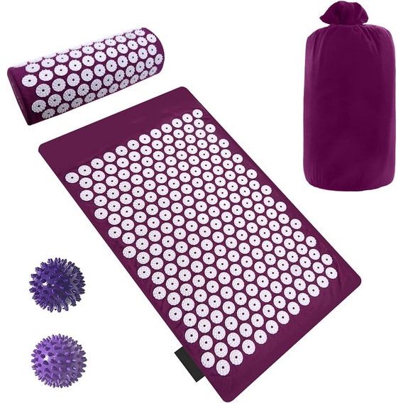 Acupressuurset Acupressuurmat met kussen - Acupressuurkussen Massagemat met 2 stuks Massageballen Goed voor verlichting van hoofd-nekpijn, pijnverlichting, bloedcirculatie met draagtas