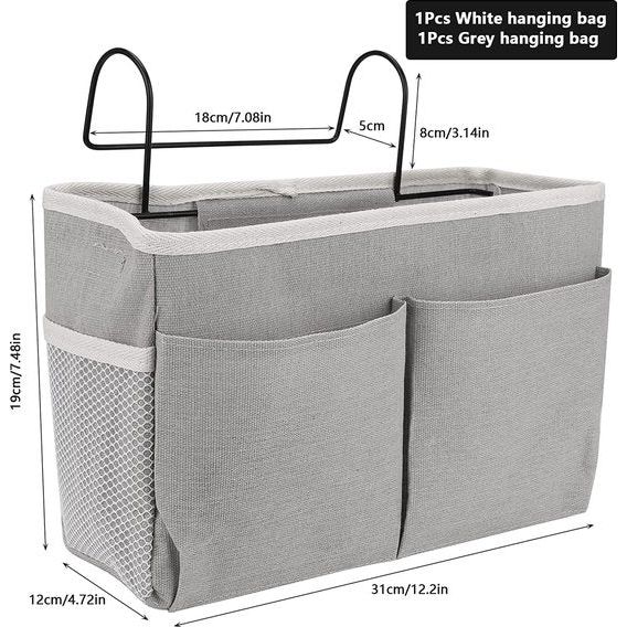 2 stuks, bedhangers, organizer, hangende opbergtas, waterdichte bedtassen voor afstandsbediening, bedhek, boek, tijdschrift, koptelefoon, kranten (zwart/beige)