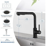 Keukenkraan met sproeier, uittrekbaar, hogedruk waterkraan, keuken, zwart, 360° rotatie, spoelbakarmatuur met douche, twee waterstraalsoorten, keukenkraan van roestvrij staal 304, mengkraan