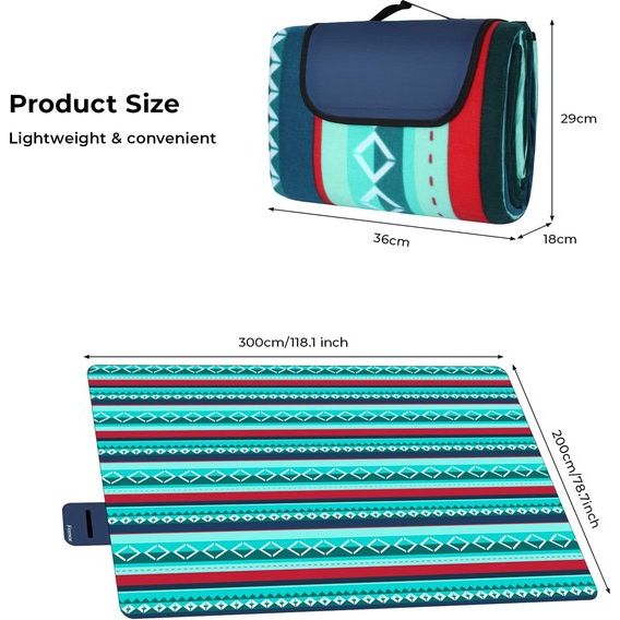 200 x 300 cm, waterdicht, picknickkleed, picknickmat met draaggreep, fleece, warmte-isolerend, waterdicht, outdoor strandhoes voor kamperen, picknicken, irriteren