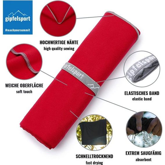 Microvezel handdoek, voor sauna, fitness en sport - strandhanddoek, sporthanddoek - 50x30cm - Rood