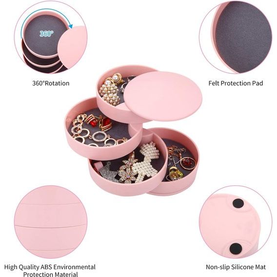 Ronde voor sieradenkistje, torencosmetica-organizer, 4 niveaus draaibaar sieradendoosje, sieradenopslag voor ringen, oorbellen, halskettingen, verjaardag, meisjes, vrouwen, cadeau, Kunstleer