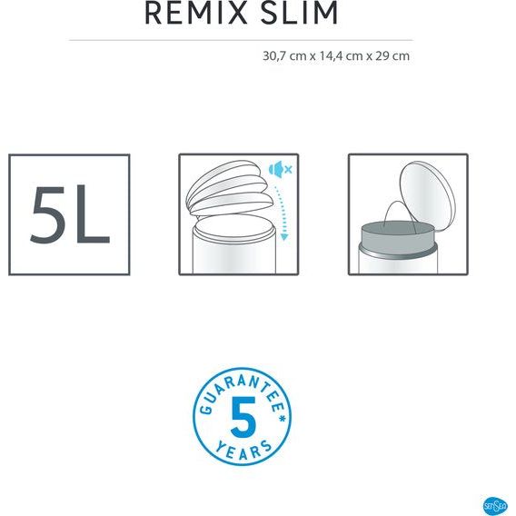 SENSEA - REMIX badkamerprullenbak - 5L - rechthoekig - roestvrij staal - wit - verchroomde afwerking