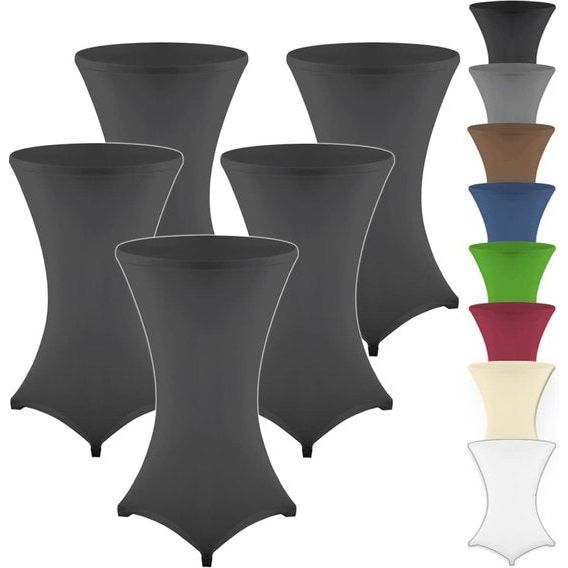 set van 5 stretch statafelhoezen met Öko-Tex-keurmerk, versterking bij de voet, in vele kleuren en maten, 60-65cm, 70-75cm, 80-85cm (zwart, 80-85cm)