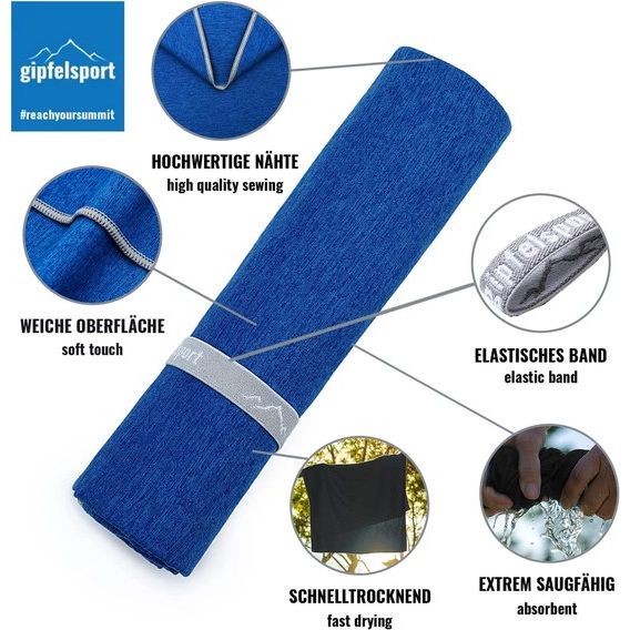Microvezel handdoek, voor sauna, fitness en sport - strandhanddoek, sporthanddoek - 50x30cm - Blauw Gepatroneerd