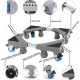 Wasmachinebasis met 8 voet + 4 wielen voor wasmachine, koelkast en droger, verstelbare wasmachinebasis met antislip schokabsorptiefunctie, (verstelbaar: 40-63 cm)