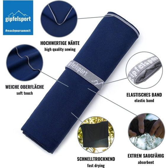 Microvezel handdoek, voor sauna, fitness en sport - strandhanddoek, sporthanddoek - 80x40cm - Navy