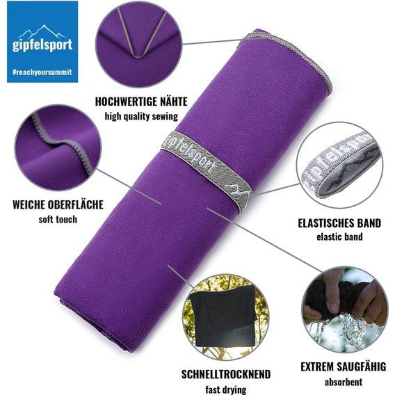 Microvezel handdoek, voor sauna, fitness en sport - strandhanddoek, sporthanddoek - 50x30cm - Paars