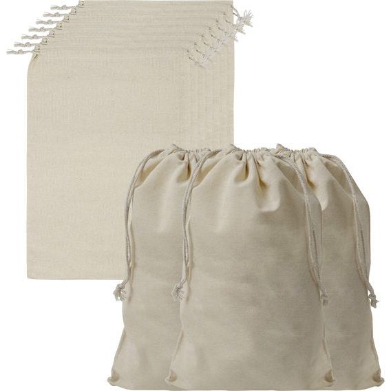 Belle Vous Katoenen Mousseline Prudukt Opslag Tassen met Trekkoord (10 Pak) – L30 x B20 cm – Herbruikbaar, Biologisch Afbreekbaar & Eco-vriendelijk Groente Canvas Tassen