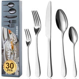 Bestekset voor 6 personen, 30-delig eetbestek set incl. mes, vork, lepel, bestek roestvrij staal spiegelgepolijst, vaatwasmachinebestendig