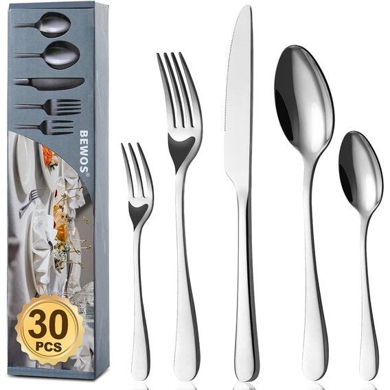 Bestekset voor 6 personen, 30-delig eetbestek set incl. mes, vork, lepel, bestek roestvrij staal spiegelgepolijst, vaatwasmachinebestendig
