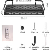 Doucheplank met 4 haken Badkamerplank zonder boren Zelfklevende roestvrijstalen muurmanden Opbergrek voor badkamer 2 stuks