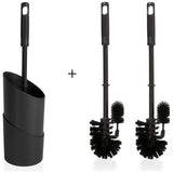 Toiletborstel, toiletborstel, wc-borstel, zwart, met 2 reserveborstels, toiletborstel met randreiniger, wc-borstelset van kunststof